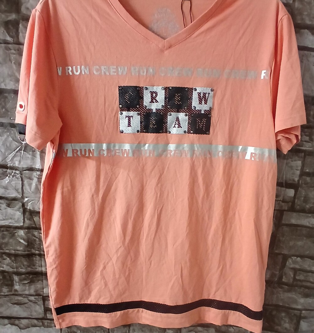 Women's Peach Short Sleeve V-Neck Graphic Tee